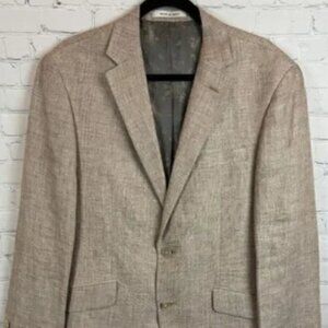JOSEPH ABBOUD beige chevron zigzag 100% linen mens suit jacket blazer 40R NWT